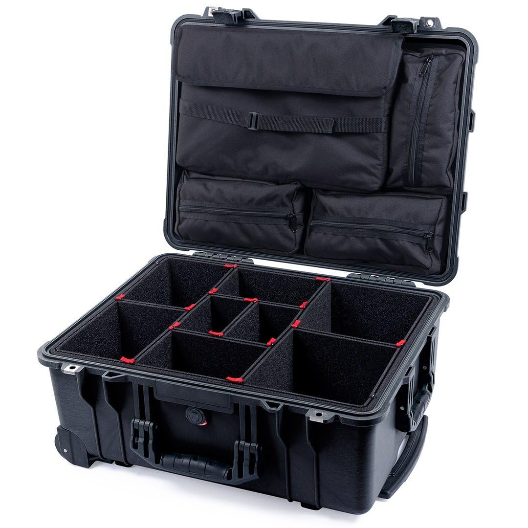 ColorCase Pelican Protector 1560 Case Black - Waterproof Case with TrekPak Divider System & Laptop Computer Lid Pouch - Black Handles & Latches