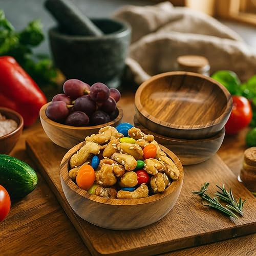 Miniatura 2 de Juego de 4 cuencos pequeños de calabacín de madera  10.8 cm de acacia para aperitivos, salsas y guarniciones, cuencos rústicos hechos a mano para