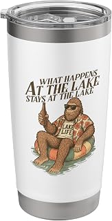 Lake Life Bigfoot Drinking Beer What Happens At The Lake Stainless Steel Insulated Tumbler