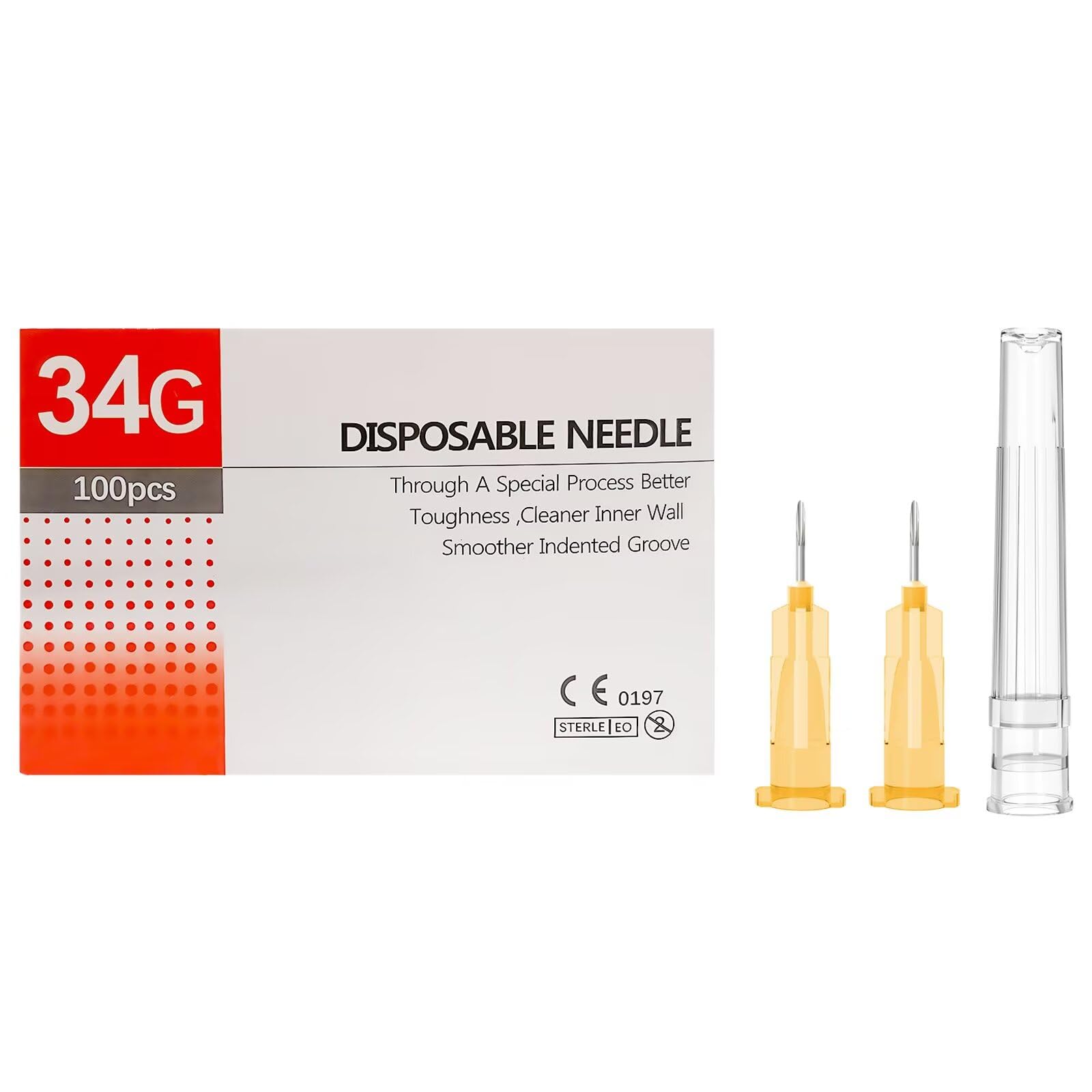 34 Ga 5/32 pulgadas (4 mm), bloqueo Luer, embalaje individual, paquete de 100
