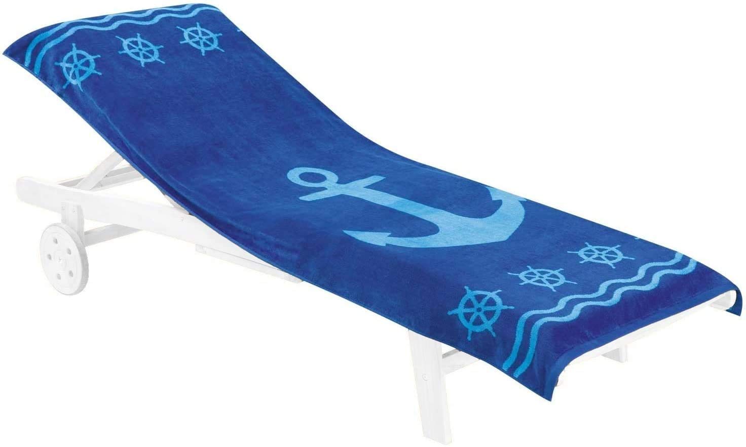Delindo Lifestyle Pokrowiec frotte na leżak ogrodowy, kotwica, niebieski, XXL, pokrowiec na leżaki, nakładka na leżankę ze 100% bawełny, 83 x 200 cm