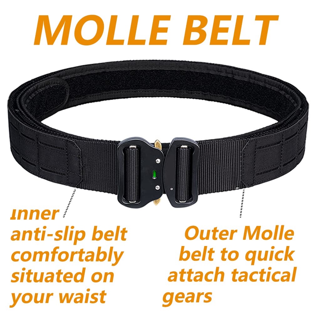 TWINFALCONS Cinturón Táctico Doble Capa MOLLE,Cintura interior con velcro Battle Belt de Militares de Corte láser Cinturones Airsoft CS Para Hombres