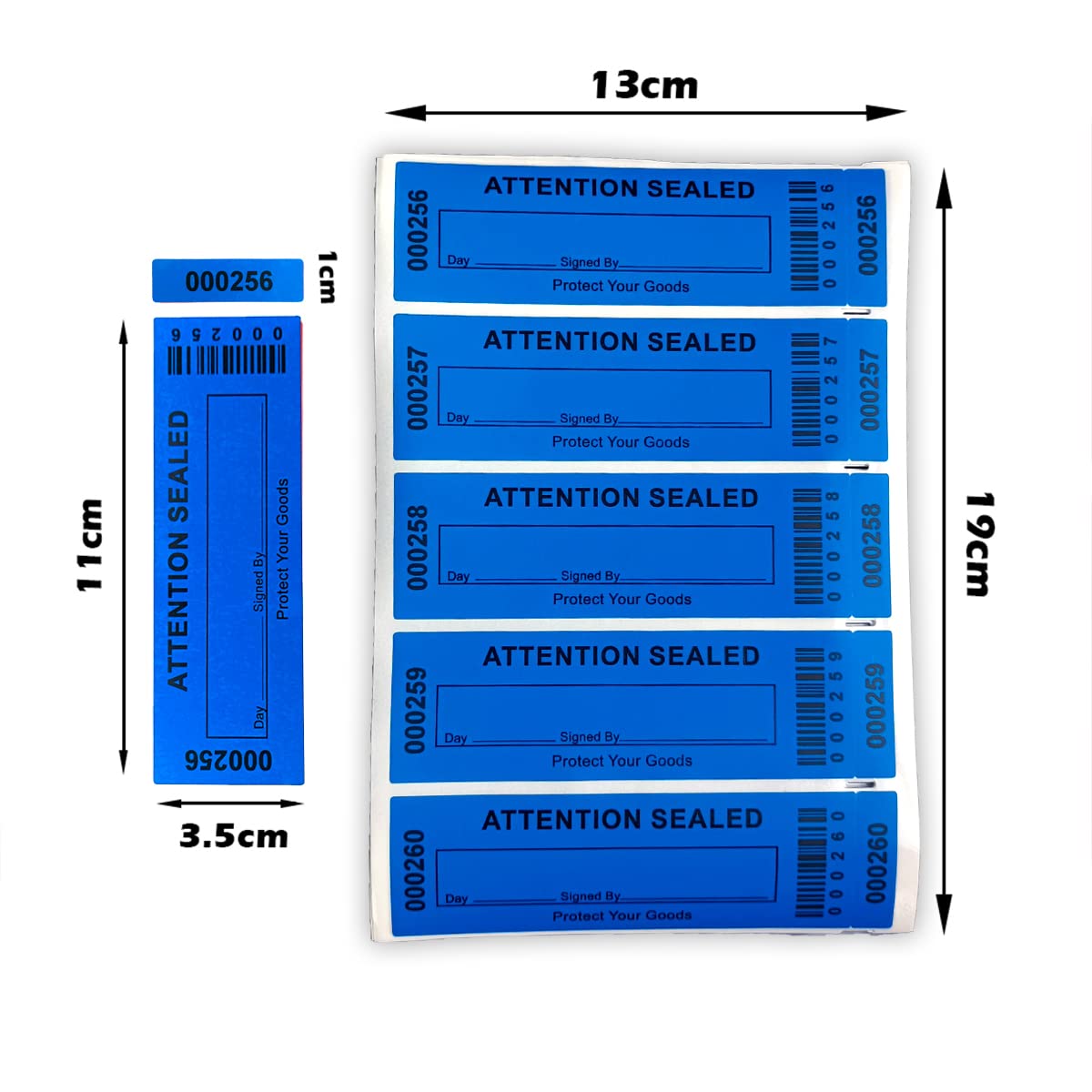 Sicherheitsgarantie-Leerlauf-Aufkleber, nicht übertragbar, manipulationssicher, 3 Seriennummern, Siegelaufkleber, groß, 35 x 120 mm (50 Stück, blau)