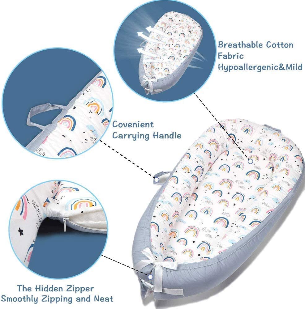 Baby Nest Chaise longue pour bébé - Lit pour bébé portable - Doux et respirant - Parfait pour un cadeau de nouveau-né - Pour la sieste et les voyages - Coton doux de 0 à 18 mois