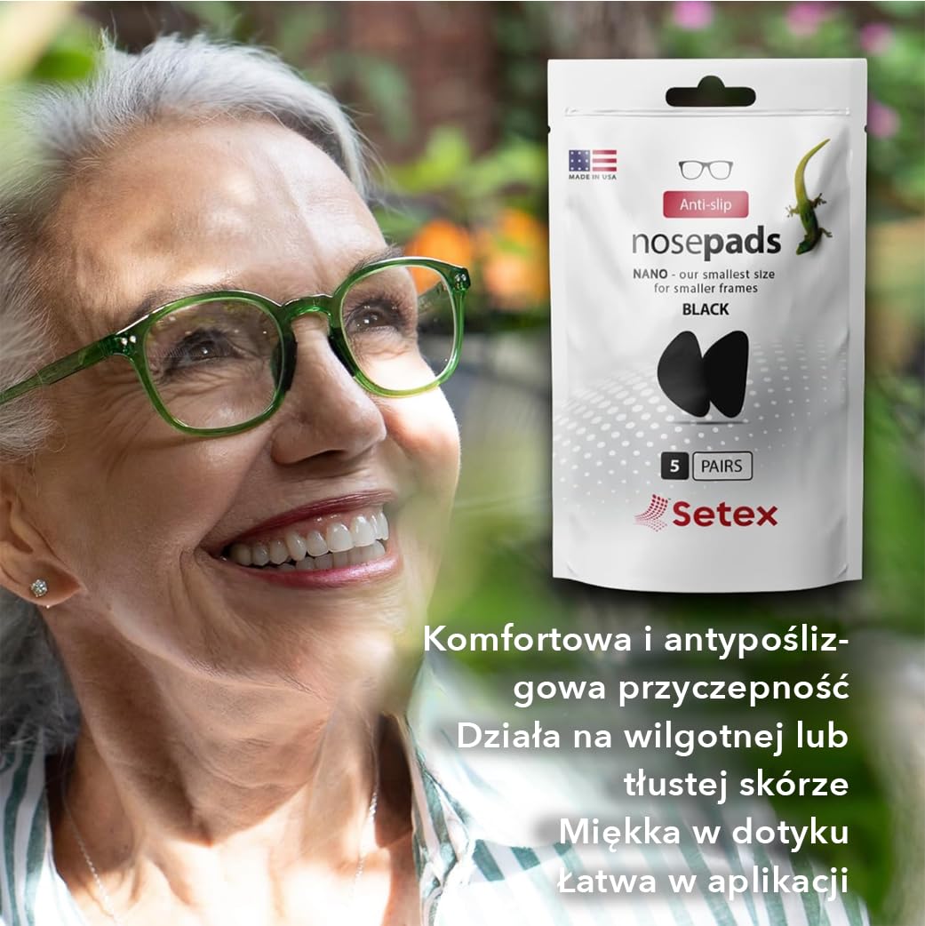 Setex Gecko Grip Nano 0.6Mm Antypoślizgowe Noski Do Okularów (5 Przezroczystych Par), Najmniejsze I Najcieńsze Dostępne, Innowacyjnych Mikroteksturowanych Włókien Na Każdy Nosek, 0.6mm × 6mm × 11mm