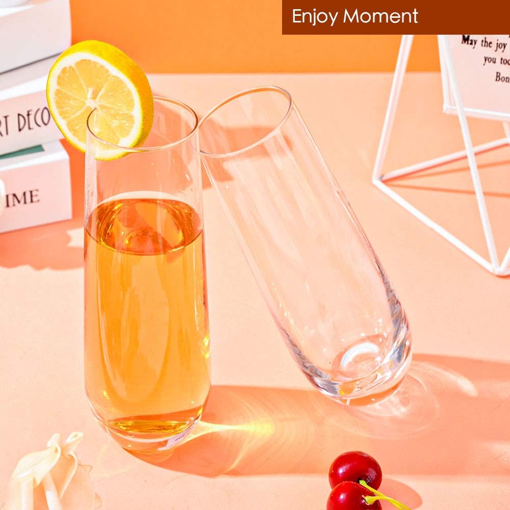 [6-Pack,9.5 Oz] Design•Master Stemless Champagne Flute Glasses, Drinking Glasses, All-Purpose Wine Drinking Glassware.