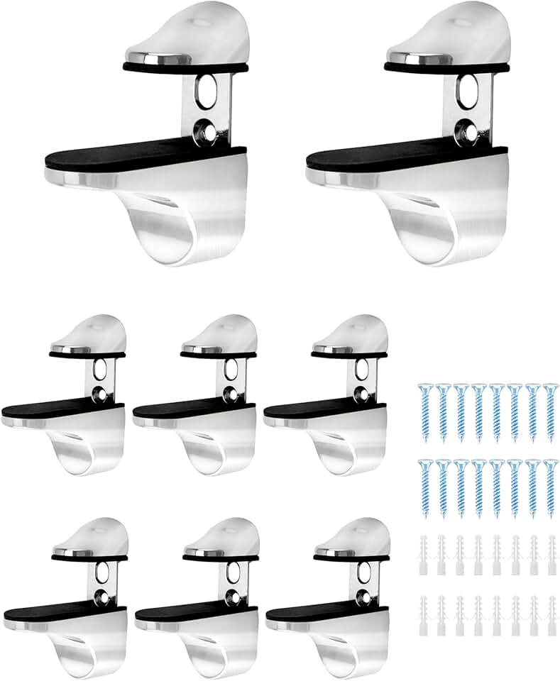 QWORK Adjustable Zinc Alloy Glass Shelf Brackets 8 Pack – Stable Support for Bathroom, Kitchen &amp; Display Shelving