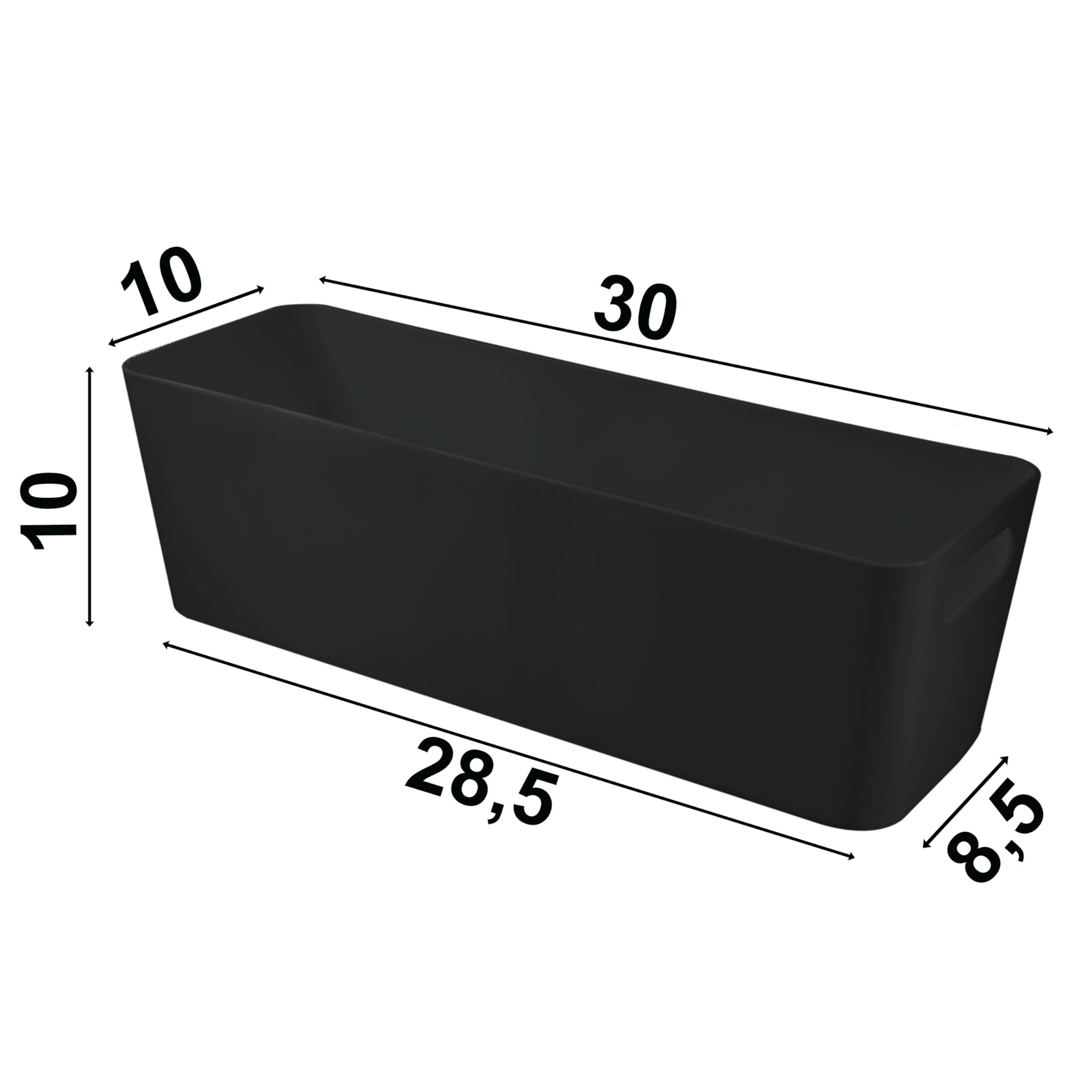 #11 3X Ordnungsbox - 10 cm hoch - schwarz - 30x10x10cm - 2 Liter - Ordnungskorb - Wandregal - Schubladenorganizer - schmaler Korb - Badezimmer