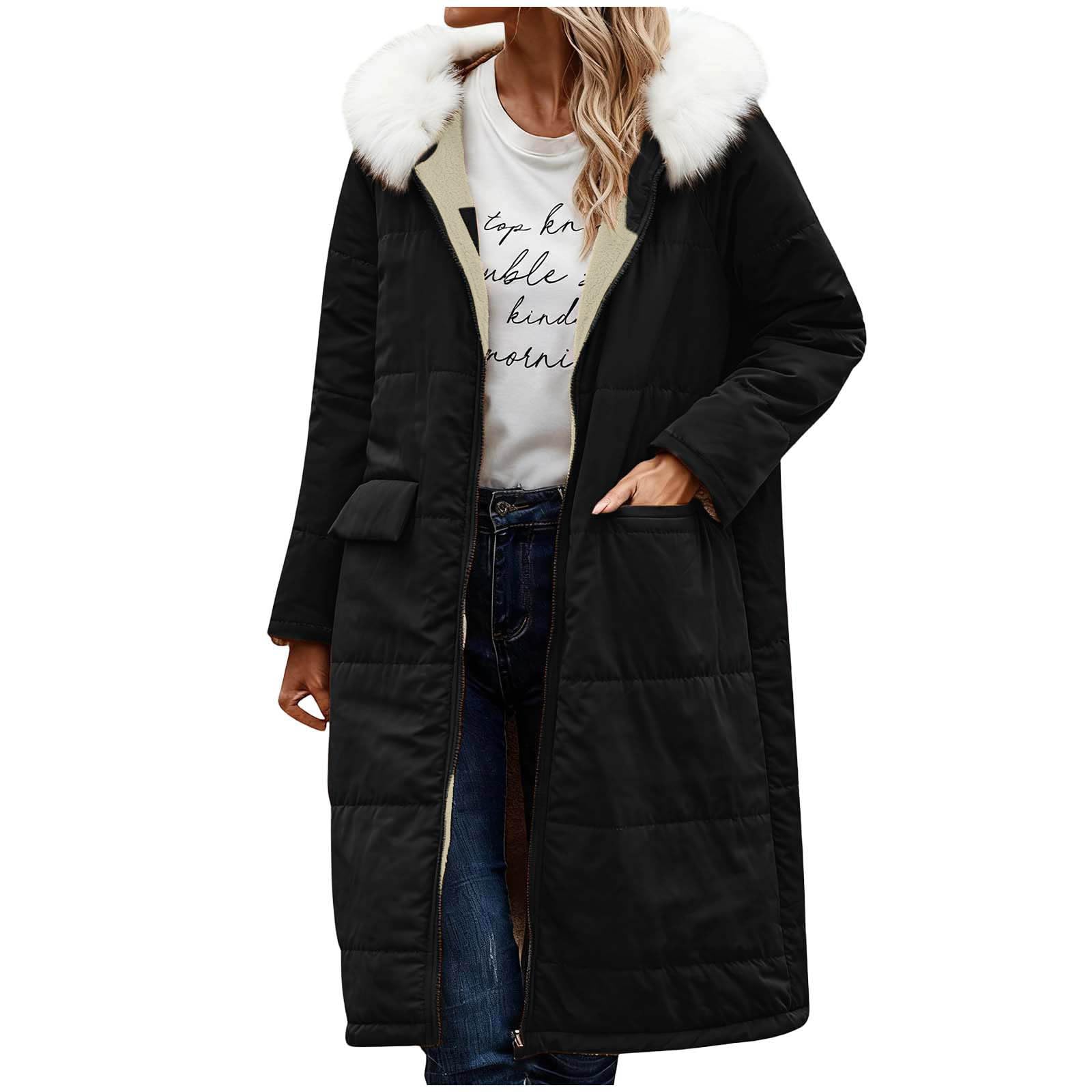 Wintermantel Damen Lang Winterjacke Warm Gefüttert Fleecemantel Steppmantel