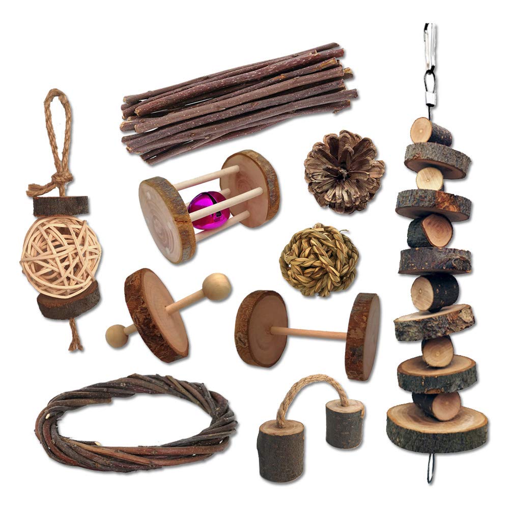 Jouets en bois pour petits animaux - 10 pcs, naturel