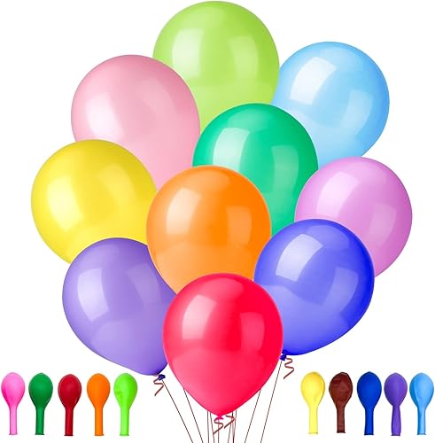 100 globos de colores surtidos (dentro de 10 colores, 10 por color), globos de 12 pulgadas a granel, adecuados para cumpleaños, fiesta familiar,