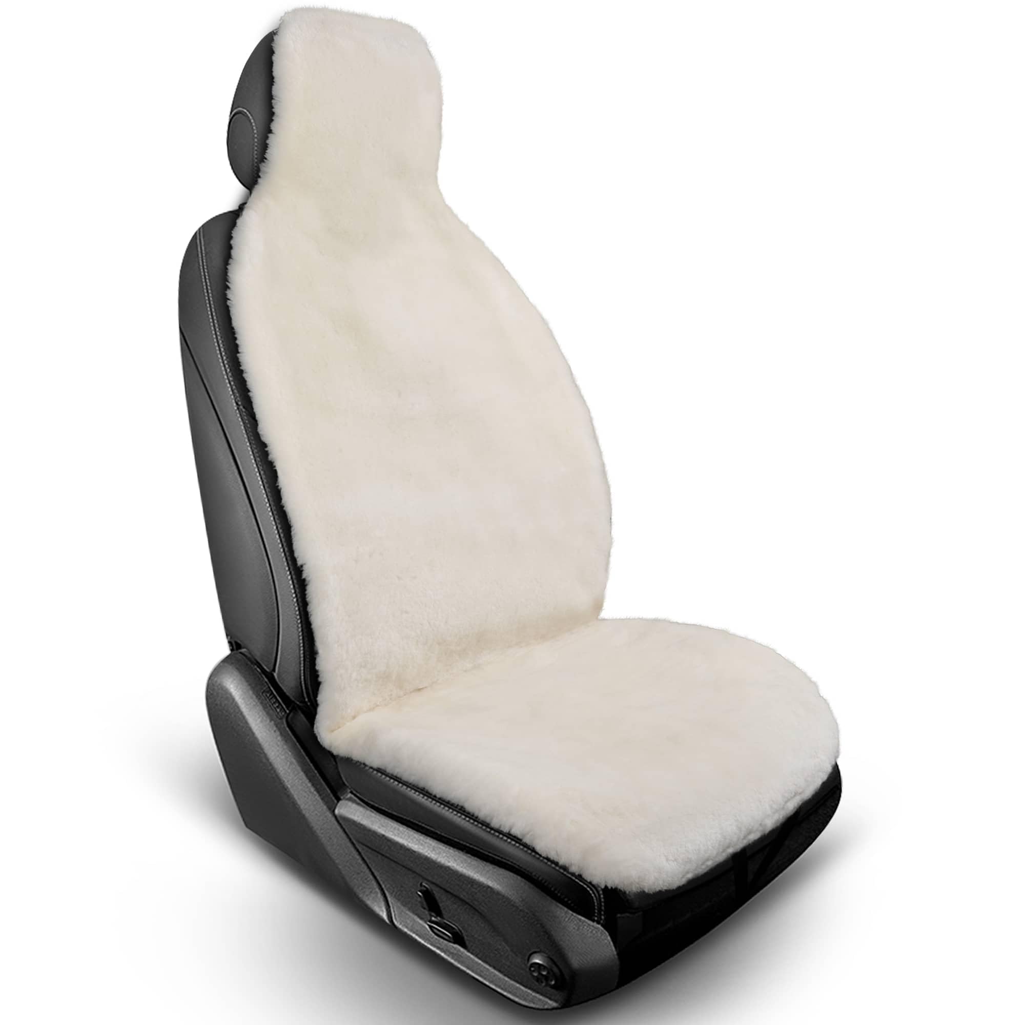 BREMER SITZBEZÜGE Universal Lammfell Sitzauflage Autositz, Echtfell Sitzbezug für Auto, Atmungsaktiver Autositzschoner in Beige, Universal passend für Wohnmobil PKW SUV Van Fahrer oder Beifahrer