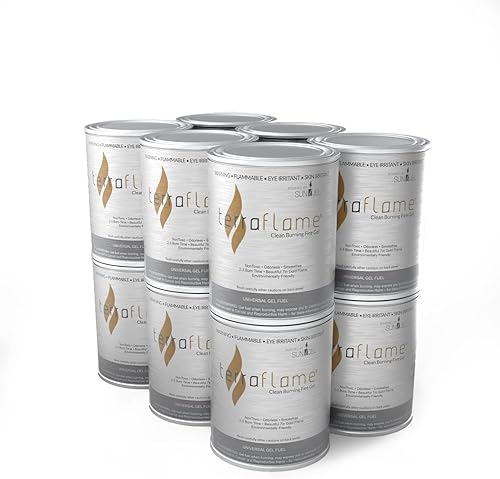 Terra Flame SunJel - Latas de combustible de gel sin humo para cuenco de fuego y chimeneas, paquete de 12 latas de combustible de gel de fuego