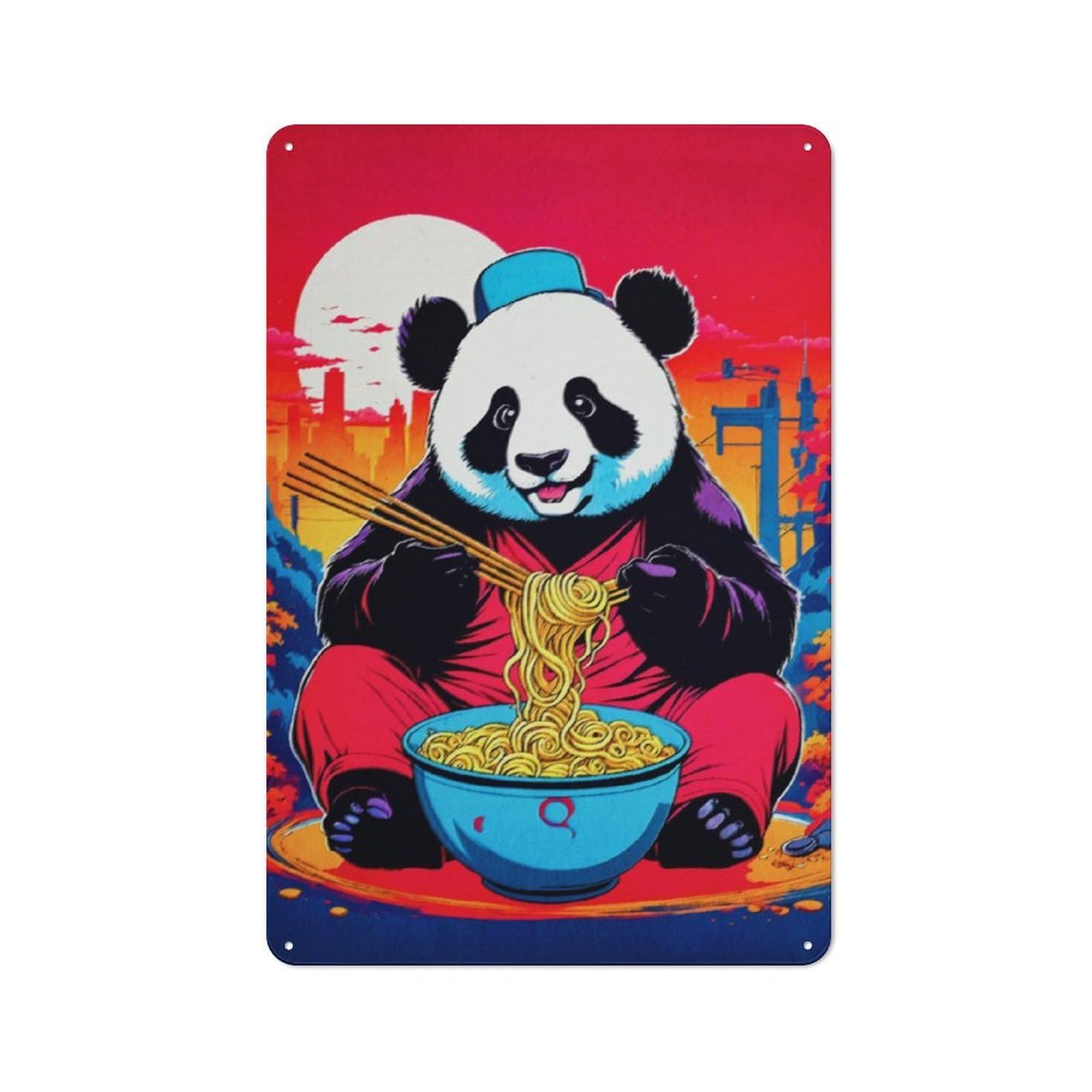 Junmoney Panda Ramen Japan Industrial Metal Sign 30X20cm, Clean Industrial Loft Wall Plaque For Modern Home, Workshop, Office Or Cafe