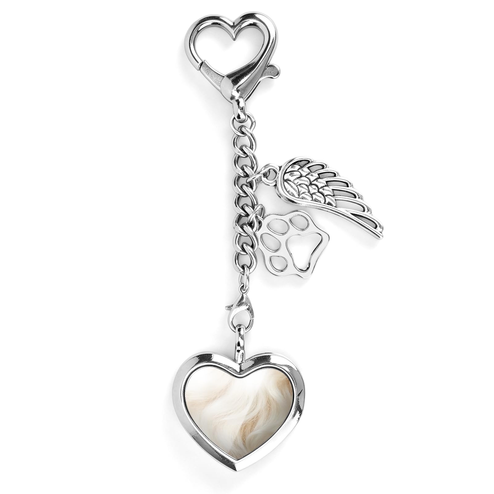 Mikovivi Pet Fur Memorial Keychain, Pet Remembrance Key Ring with Heart