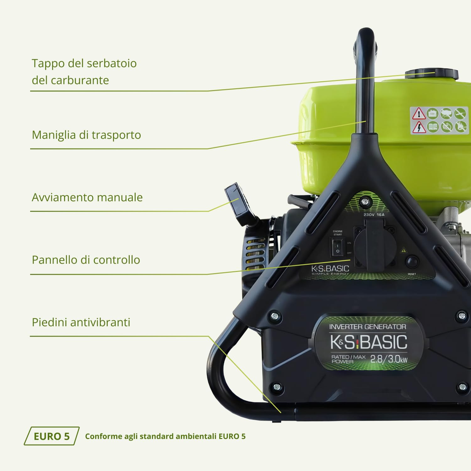 K&S Basic KSB 31i - Generatore di inverter, 3,0 kW, inverter, sicuro per dispositivi sensibili, unità di emergenza con struttura compatta, generatore di inverter con avvolgimento in rame, generatore
