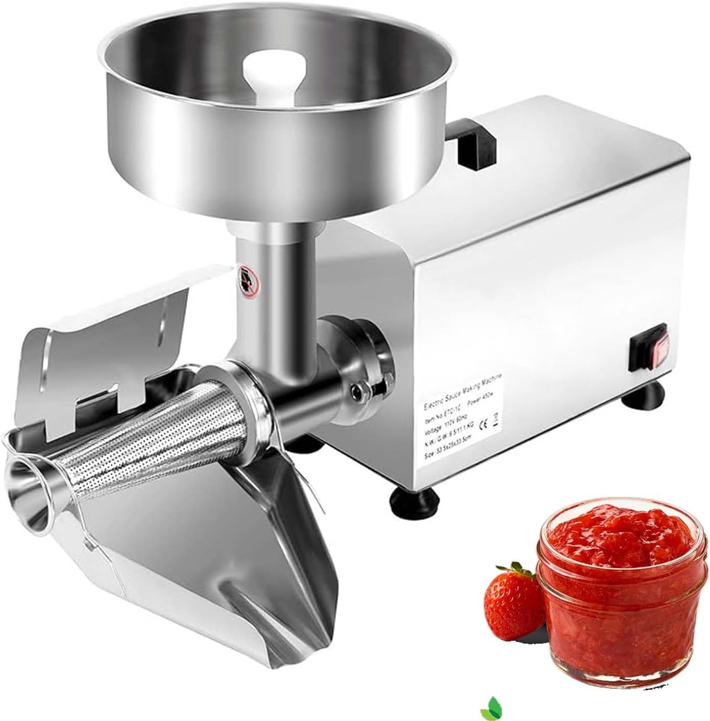 Commercial 450W Electric Tomato Strainer, Stainless Steel Food Juicer for Jam and Sauce, Automatic Pulp Separator, Ketchup Maker, Heavy-Duty Grinder