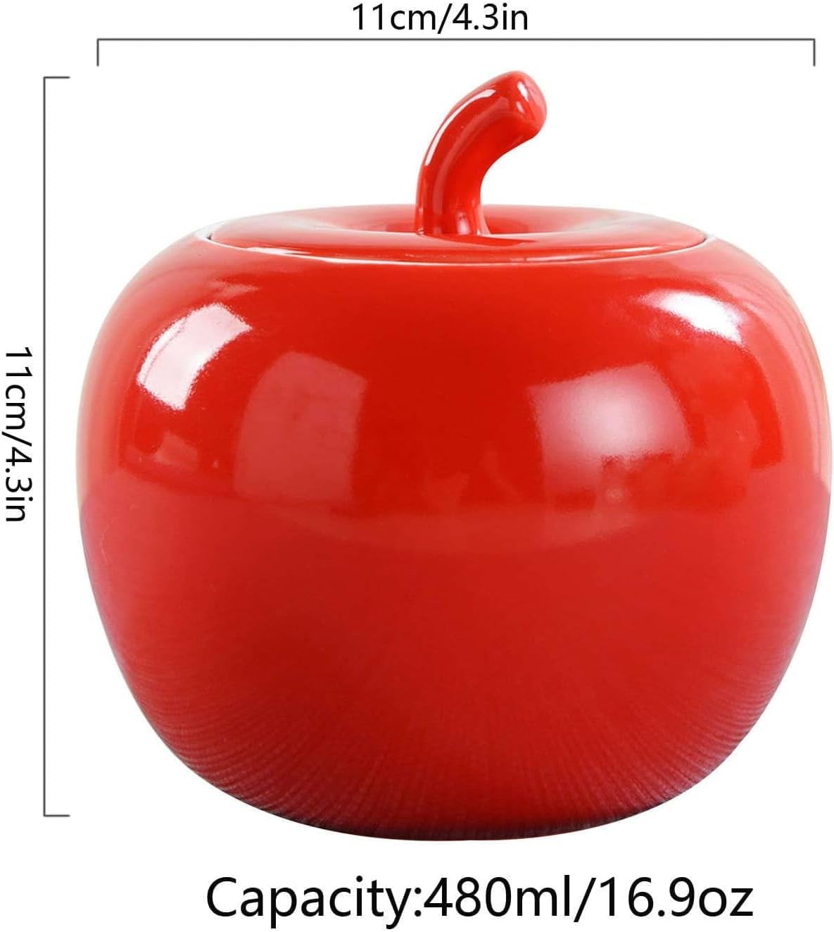 EPASHA Sugar bowl,Solid Color Sugar Bowl with Lid, 480ml(17oz) Apple Shape Sugar Storage Jar, Sugar Pot, Sugar Container Spice Jar, for Coffee Bar, Restaurant, Home-Red-480ml (Color : Red) - Image 3