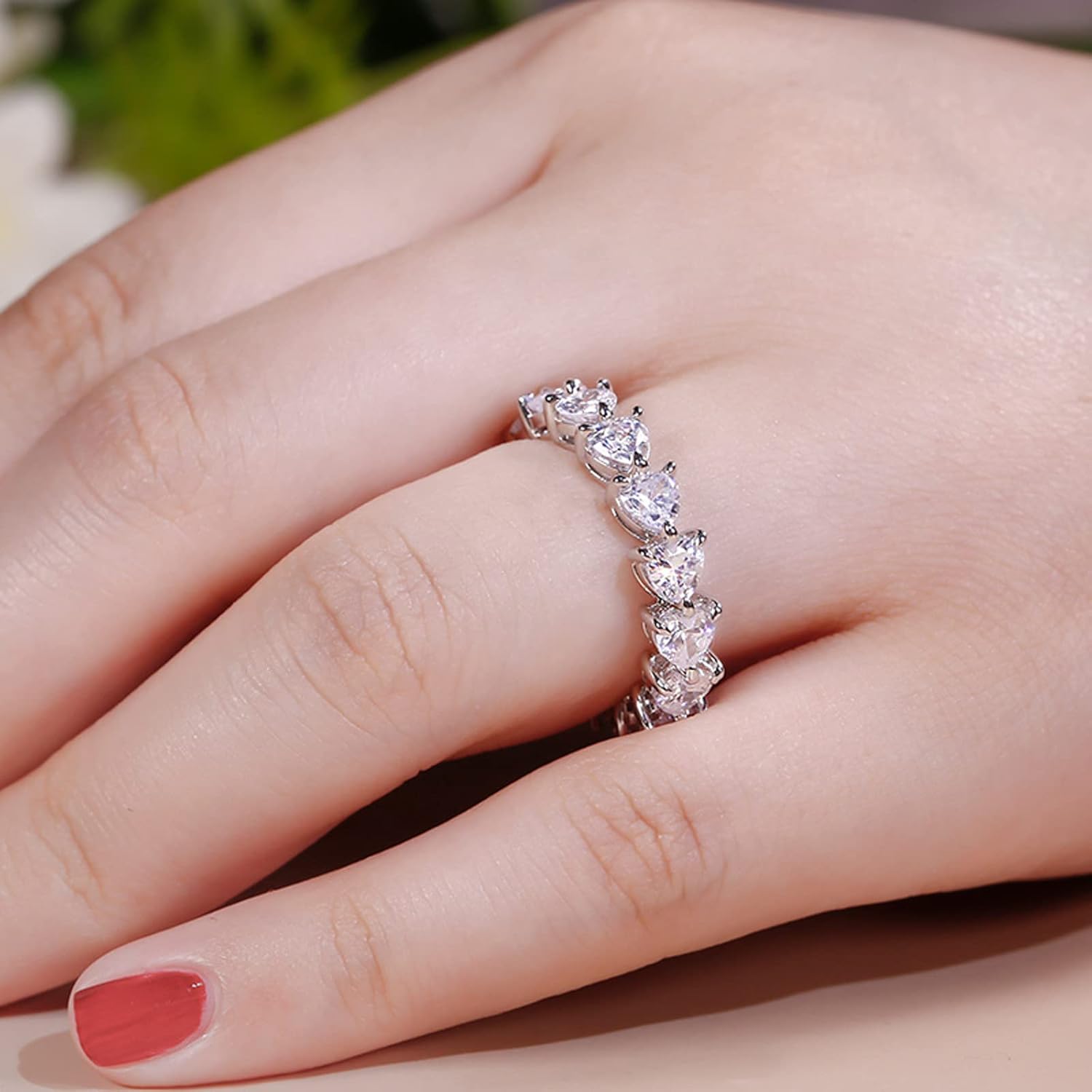 Jeulia Classic Heart Cut Eternity Band: Sterling Silver Diamond Wedding Bridal Sets Anniversary Gemstone Band Promise Engagement Christmas with Jewelry Gift Box