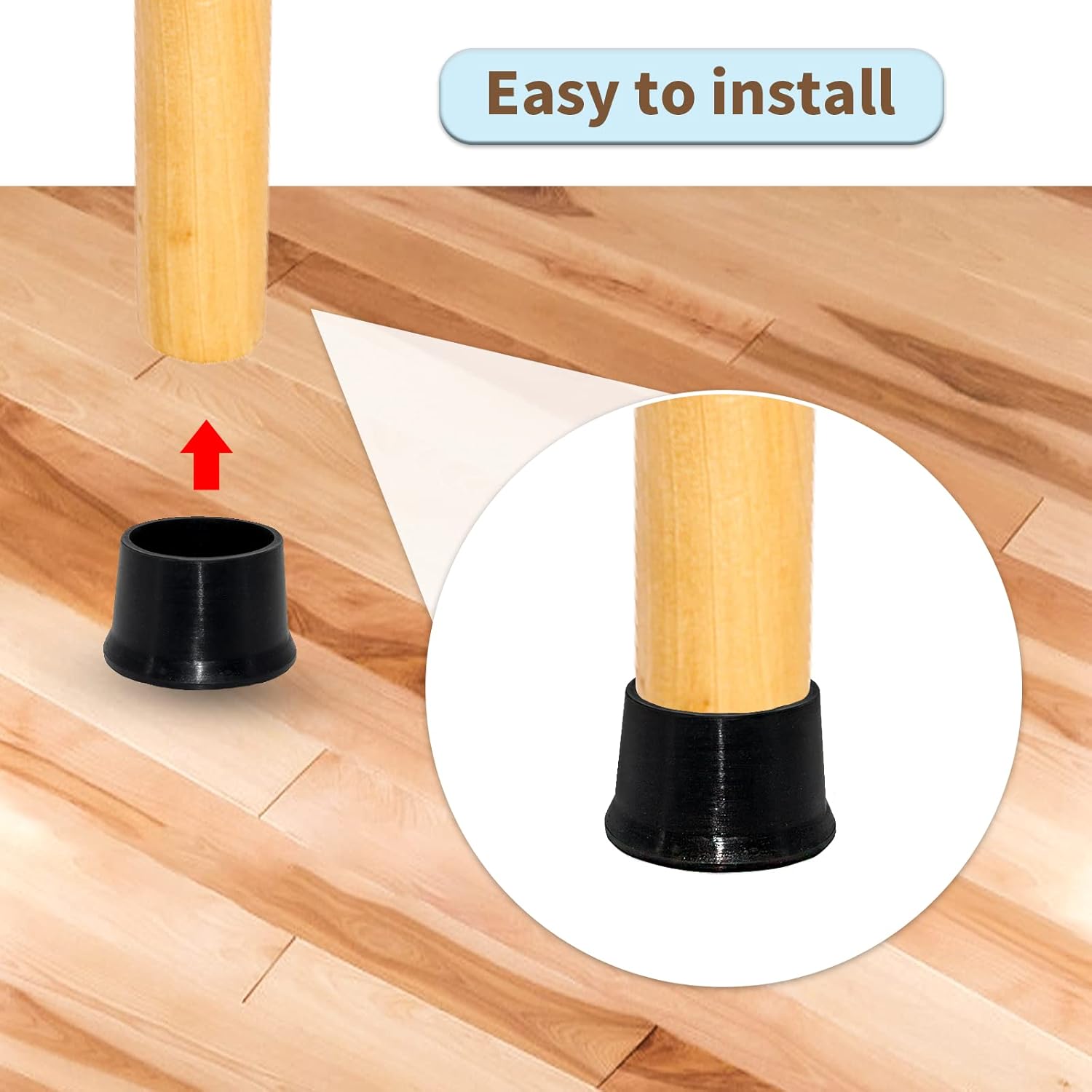 Flyshop 8Pcs Black Durable Silicone Non-Slip Chair Leg Tips Caps Floor Protectors Round Furniture Table Foot Covers 2", 50 mm