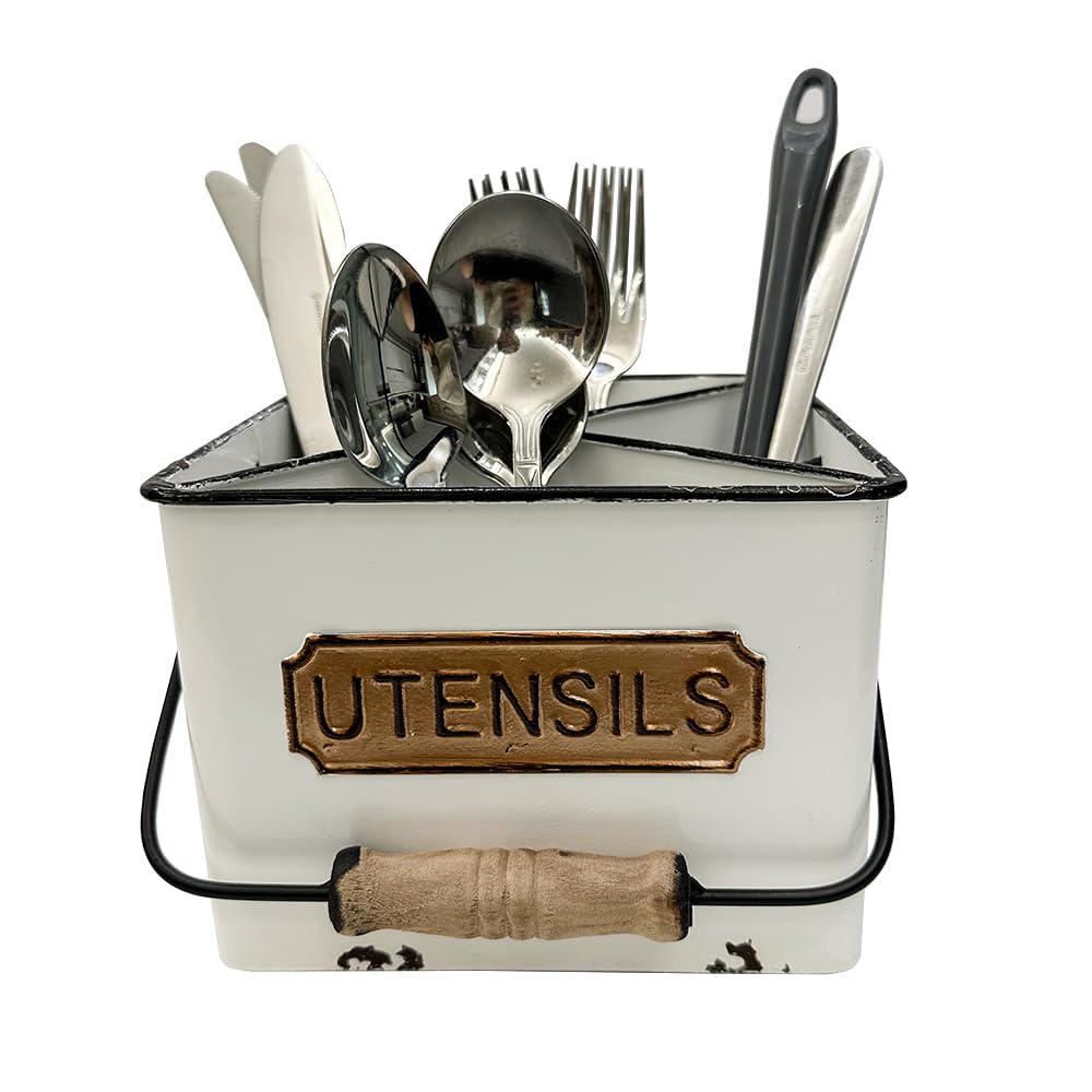 YOOGAR Portable Metal Storage Caddy Organizer with 4 Compartments & Handle, Perfect for Neatly Sorting Kitchen, Office & Bathroom Items，