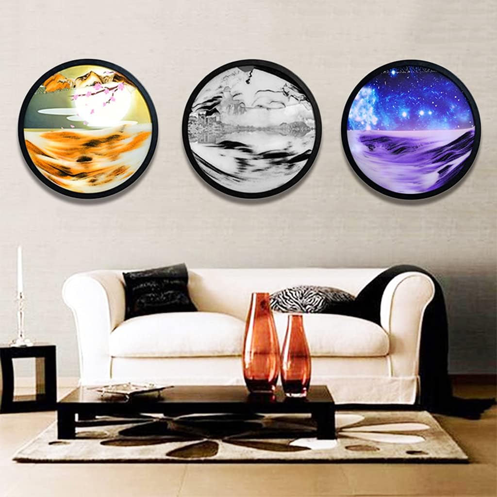 KRIDDR 3D Dynamic Sand Art Round Glass 3D Deep Sea Moving Sandscape Moving Sand Art Picture Display Flowing Sand Frame Relaxing Desktop Home Office Work Decor