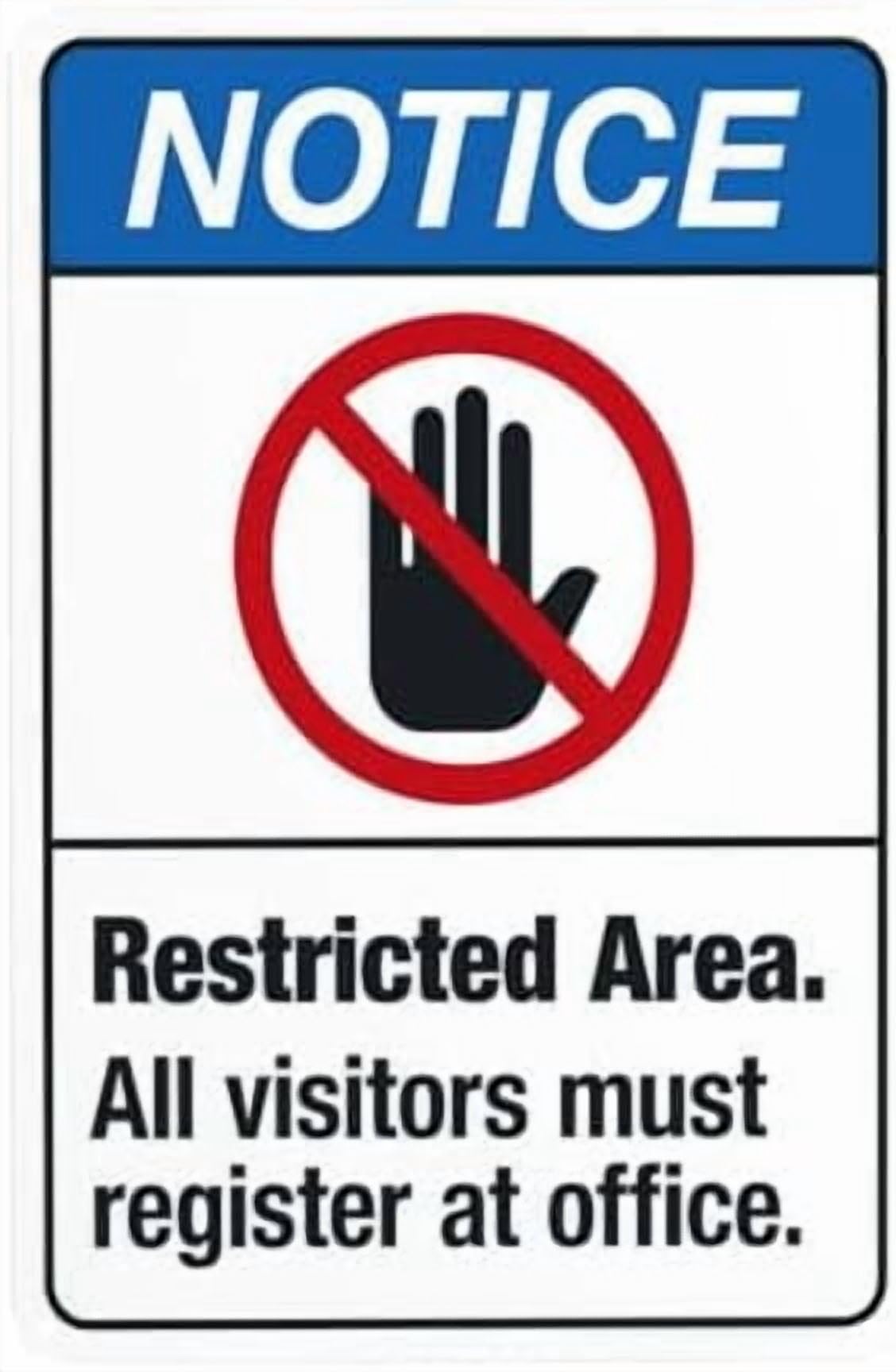 (2-Pack) Metal Tin Sign Restricted Area All Visitors Must Register At Office Warning Sign, Visitor Security Signs for Home Road Yard Garage Street Wall Caution Custom Decor 8 x 12 Inch