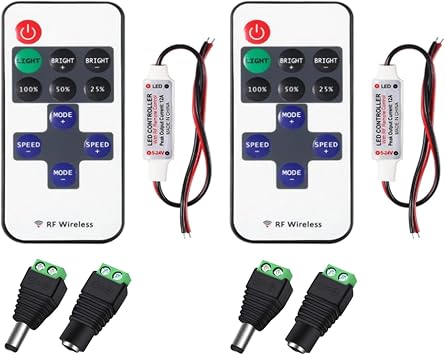 2 Sets 11 Key RF Mini Wireless Remote Controller with DC Connector for Single Color 3528 5050 LED Strip Lights