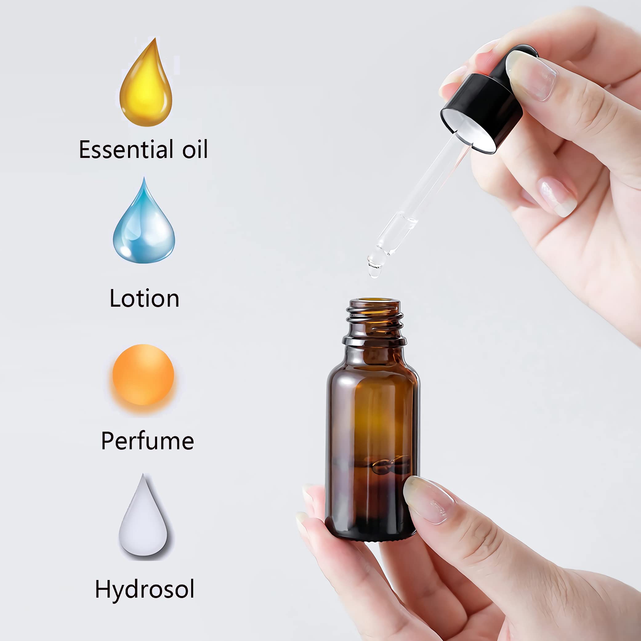 24 Pieza, Vacío 50ml Marrón Ámbar Botellas de Botellas de Cuentagotas Cristal, con anillo de negro y pipeta, para Aceite Esencial, Masaje,Fragancia, Aromaterapia, Laboratorio
