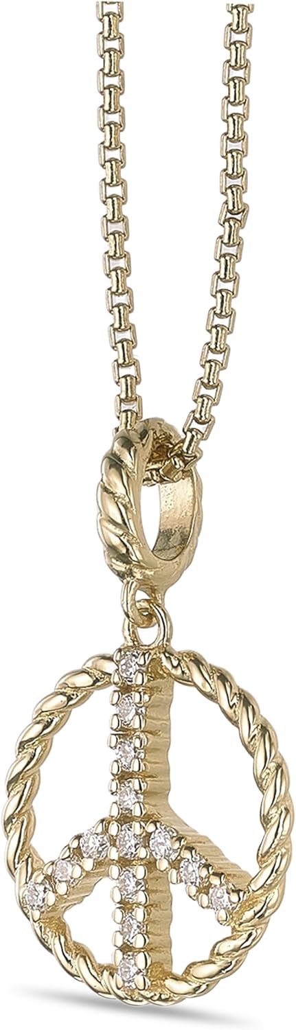 Lavari Jewelers 1/10 Carat Lab Grown Diamond Peace Sign Pendant for Women I 925 Sterling Silver with 18k Yellow Gold Plating Pendant Necklace for Her I 18 Inch Box Chain with Lobster Claw Clasp - Image 3
