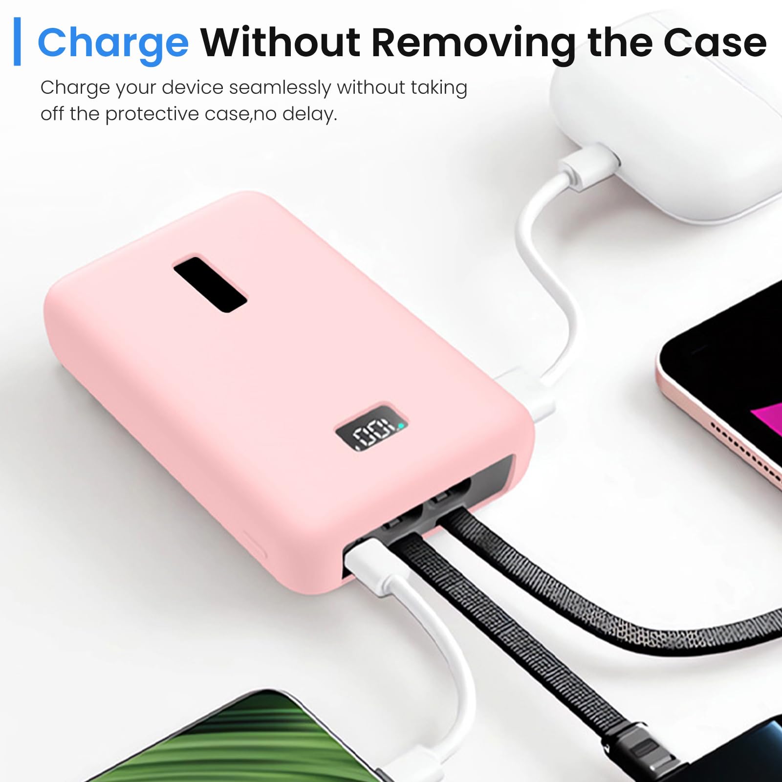 Schutzhülle für Anker Zolo Power Bank 2025, Silikon-Schutzhülle für Anker (20.000 mAh, 45 W/30 W), A1689/A1681, stoßfeste Stoßstange mit Lade-Design, tragbare Reisehülle, Rosa