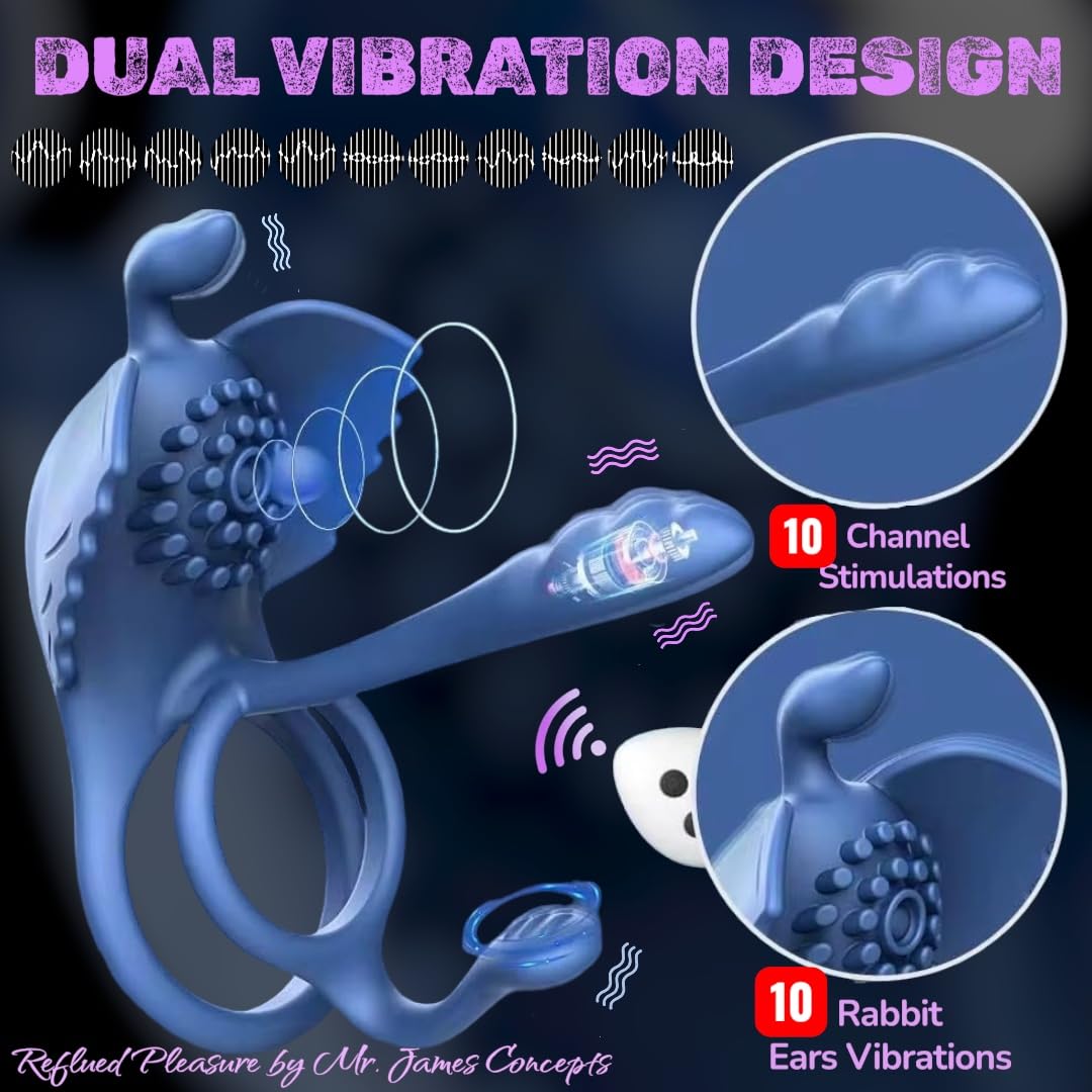 Mr. James Concepts – Wearable Anello vibrante doppio – 10 modalità Prostate & Clitoral Stimulator, impermeabile, silicone morbido, ricaricabile USBe, Fits All, coppie Pleasure Toy