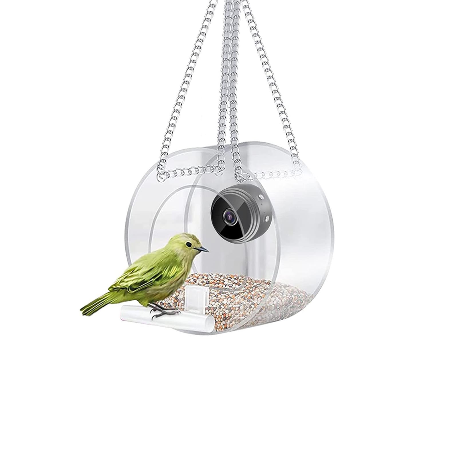 Comedero Inteligente para Pájaros con Cámara Comedero para Pájaros con Ventana con Cámara de Versión Nocturna de 1080P, Casa Colgante para Pájaros Salvajes para Pájaros Salvajes Exteriores(A)