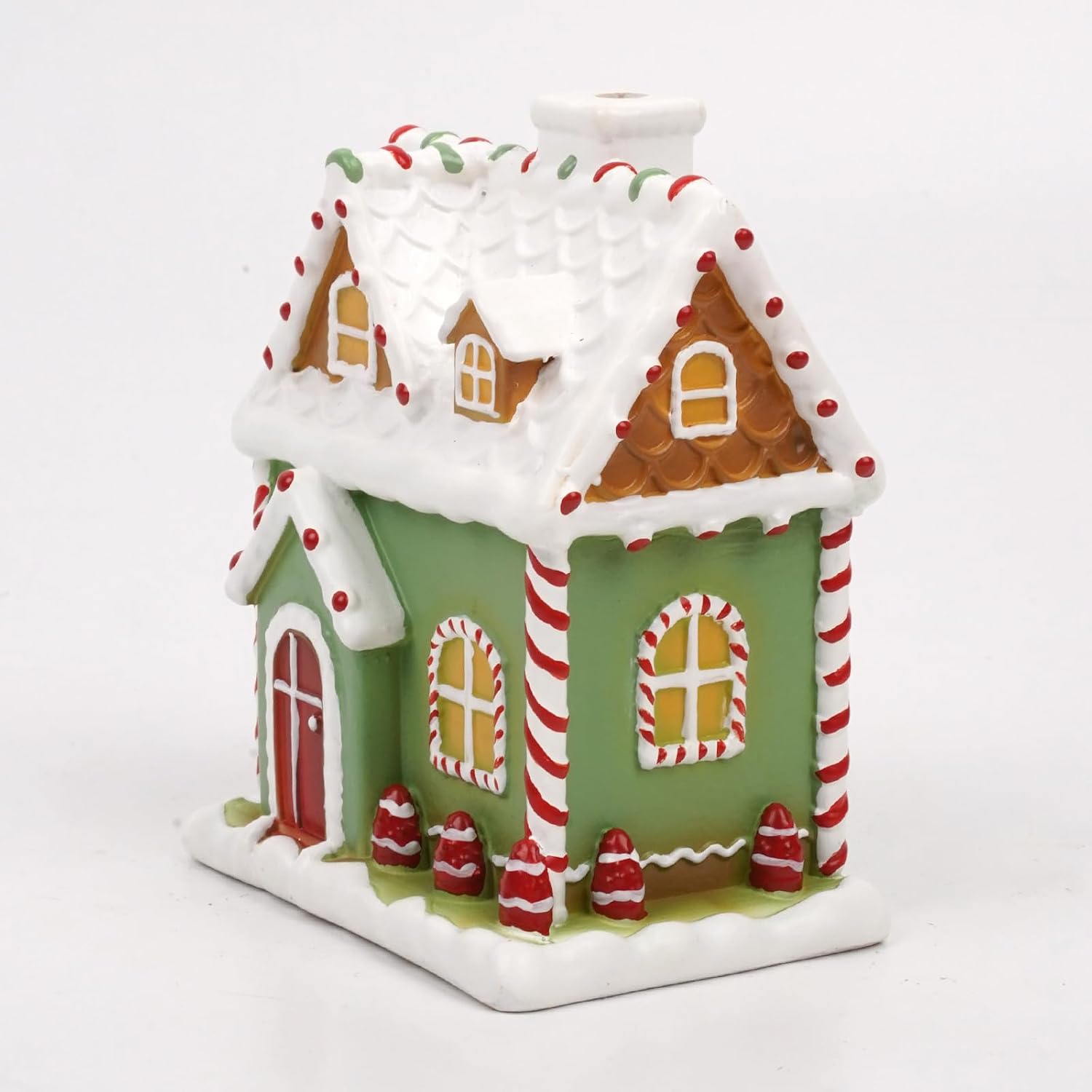 Christmas Gingerbread House Incense Burner Ornament Green and White Holiday Decor Aromatherapy Wax Melter Candy Cane Design (Green, 2.95 * 2.17 * 3.54inch)