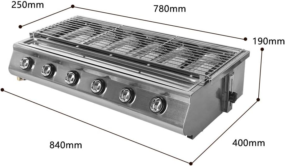 6 bruciatori per barbecue GPL, barbecue a gas, senza fumo, in acciaio inox, per picnic allaperto, barbecue in altezza regolabile