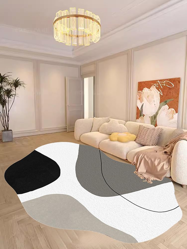 Lxdecao Black and White Minimalist Boho Abstract Rug for Livingroom Bedroom Dining Office Modern Washable Area Rug Kitchen Hallway Faux Wool Runner