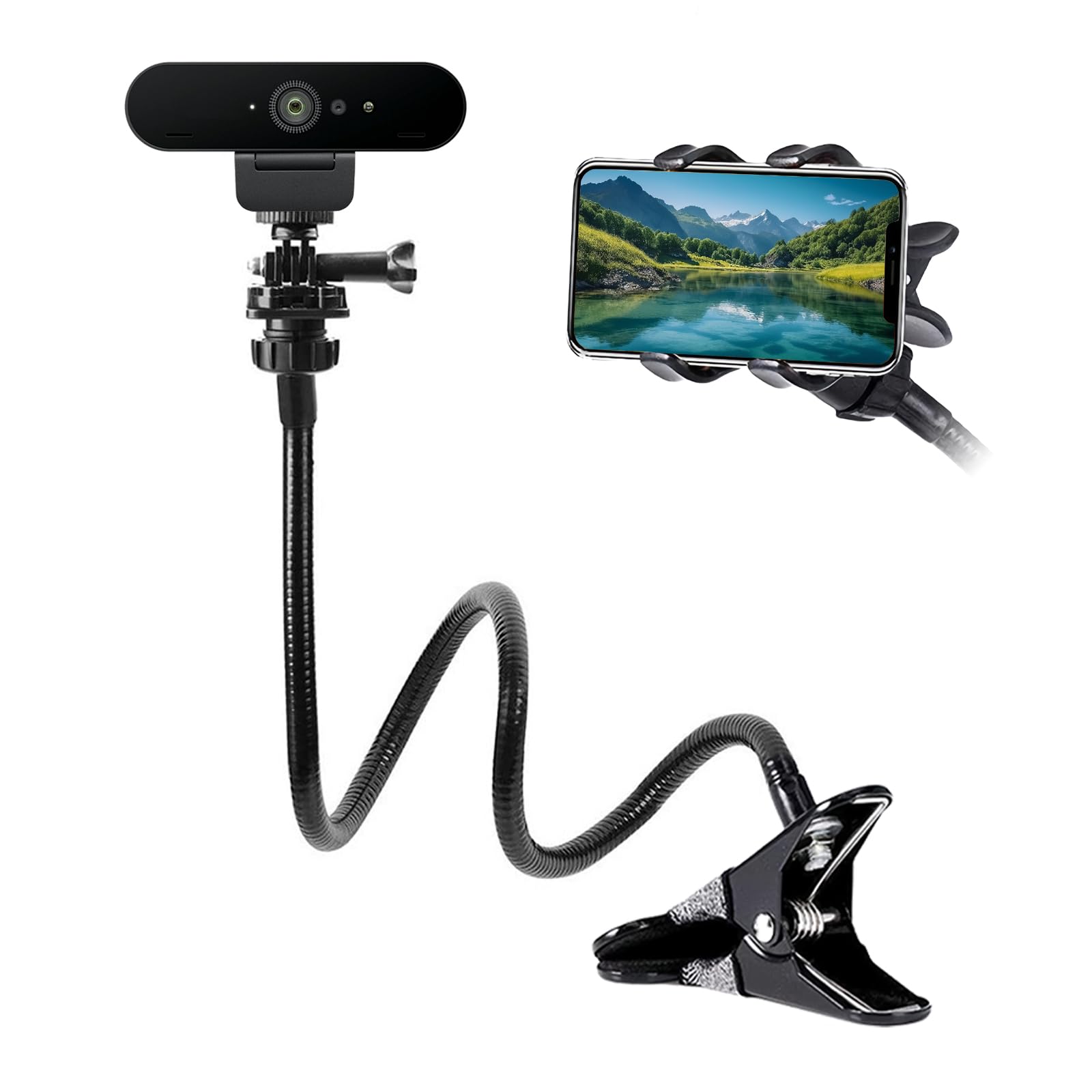 Sporgo Support pour webcam : support réglable en col de cygne 61 cm avec filetage 1/4", pour webcam Logitech C925e C922 C930 C920 C615 (filetage 1/4")