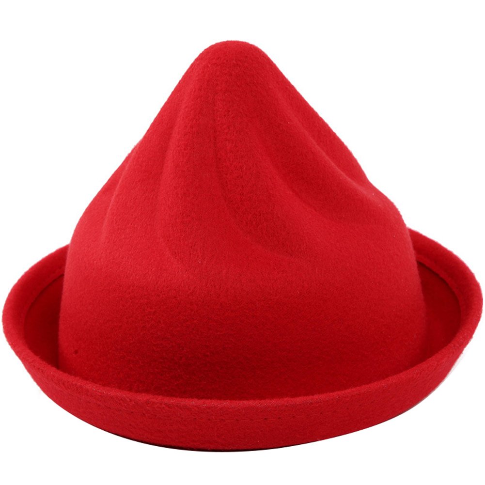 Butterme Kids Roll Brim Dura Cloche Bowler Hat Ice Cream Pattern Winter Wool Felt Tribby Fedora Pointy Billycock Witch Cap (Red)
