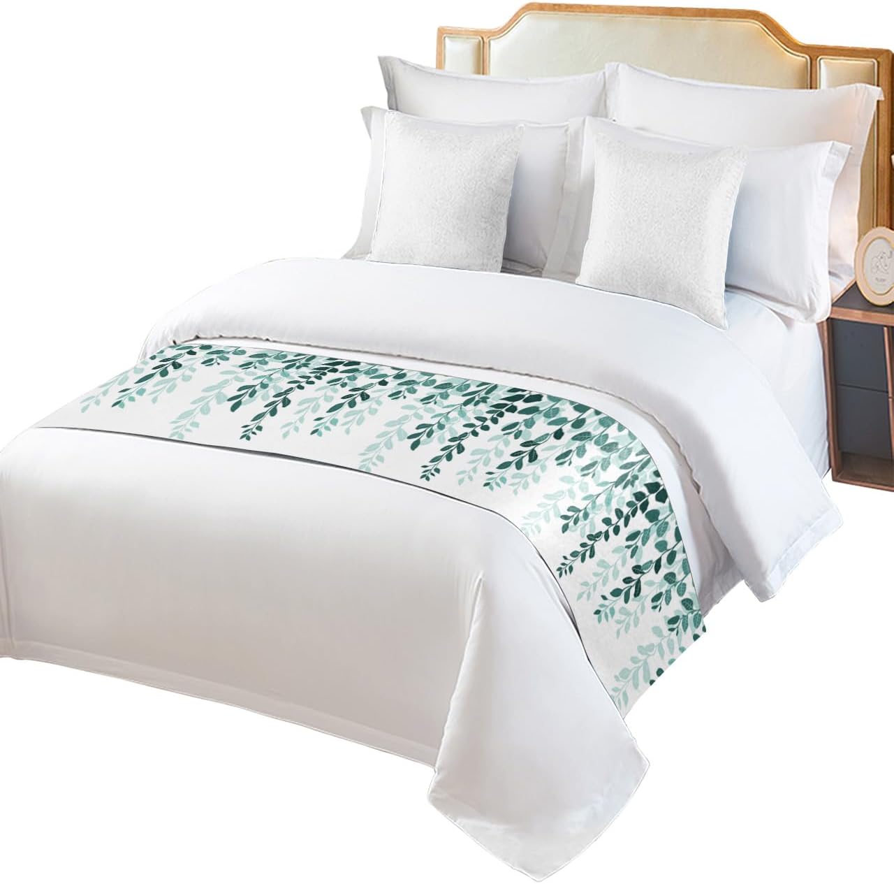 Emerald Green Eucalyptus Bed Runner Scarf Bedding Accessory for Twin Size Bed,Soft Bed Scarves and Runners Stainproof Dustproof Bedroom Protector for Hotel,Rustic Botanical Plant Leaves 71"x20"