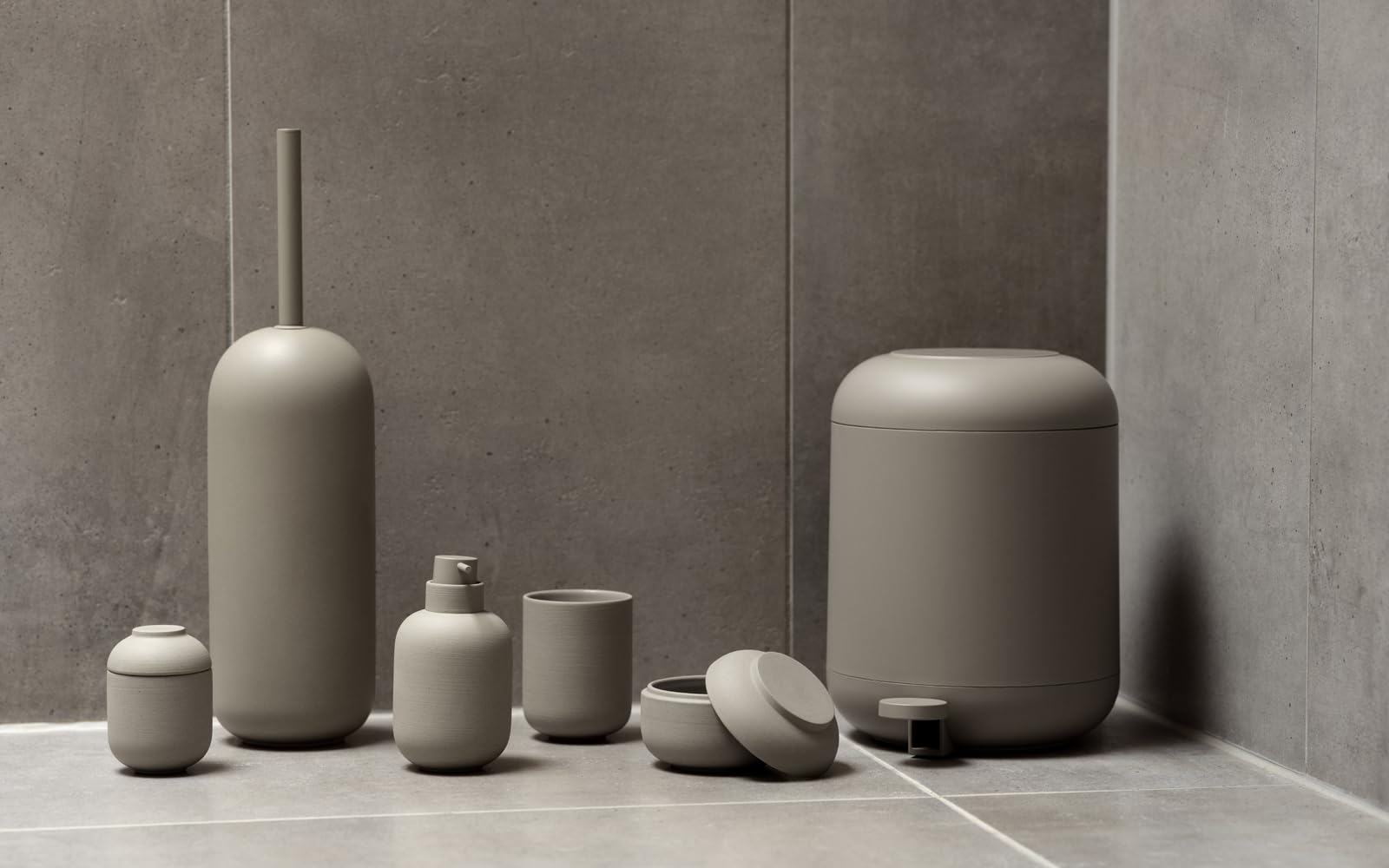 Zone Denmark Sensu Toilettenbürste, WC Bürste, Klobürste in Schönem Dänischem Design, Bürstengarnitur mit Bürste und Halter fürs Badezimmer, Stehend, Durchm. 11,8 cm, Höhe 41 cm, Taupe