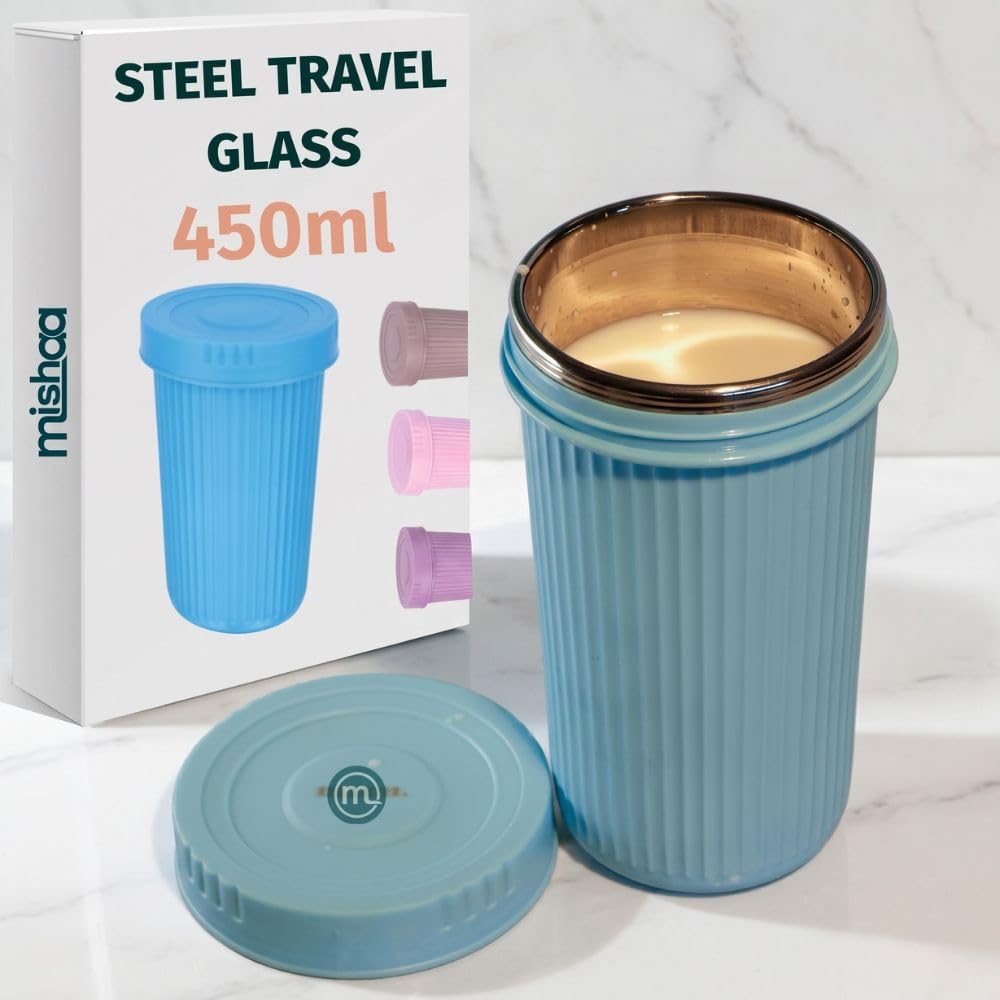 Buy Mishaa Double Wall Steel Tumbler with Lid 450ml | Leakproof