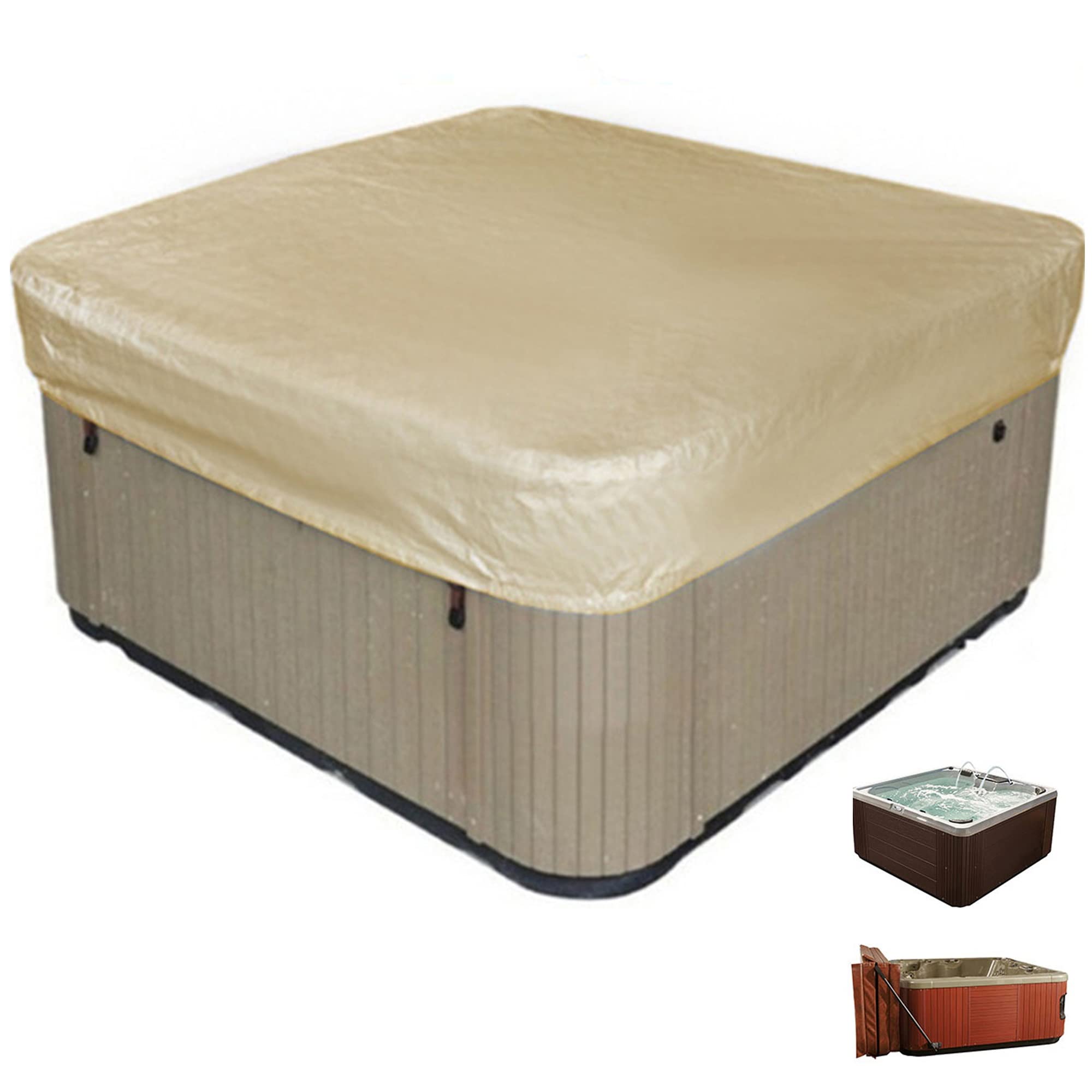 XVBVS Square Hot Tub Cover, Waterproof UV Resistant Hot Tub Spa Cover Protector with Drawstring, Bathtub Pool Dust Covers for Outdoor Bathtub, Swimming Pool (Color : Beige, Size : 228 * 228 * 30cm)