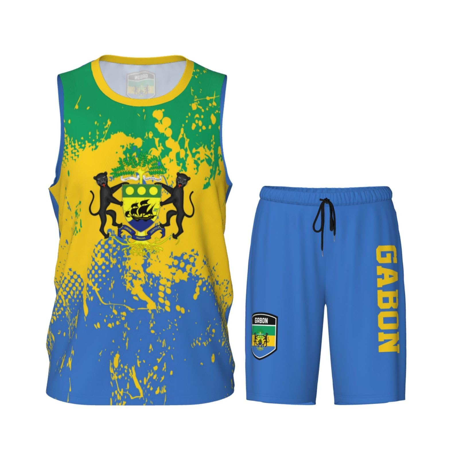 Gabon Flag Grain (2) Basketball Jersey Uniform Suit for Men Women Adults Training Athletic Set