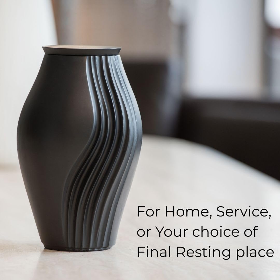 Essence Black Modern Cremation Urn for Adults – Sculptural Aluminum Urn Designed for Home Décor, Satin Black Finish & Secure Screw-Top Lid - Image 5