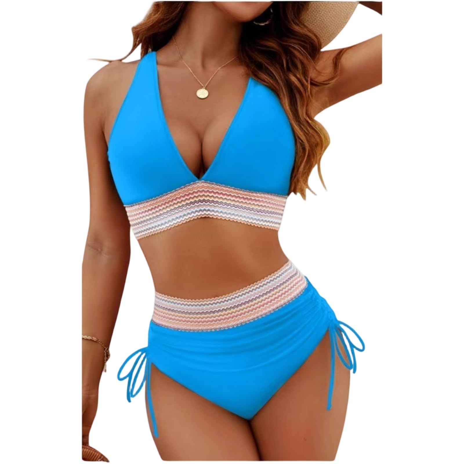 Saymany Push Up Bikini Damen Sommer Push Up Bademode Bauchweg High Waist Bikini Sexy V Ausschnitt Badeanzug Elegant Gepolstert Swimwear Badeanzüge Große Größe Strandmode Für Strand Pool & Urlaub
