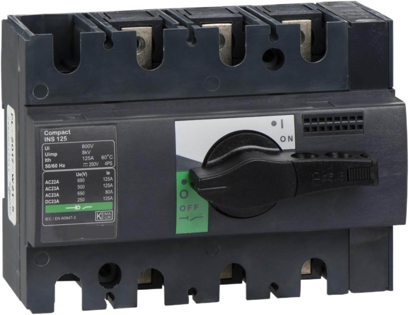 28913 INS160 4P Switch disconnector, Compact INS160, 160 A, Standard Version with Black Rotary Handle, 4 Poles