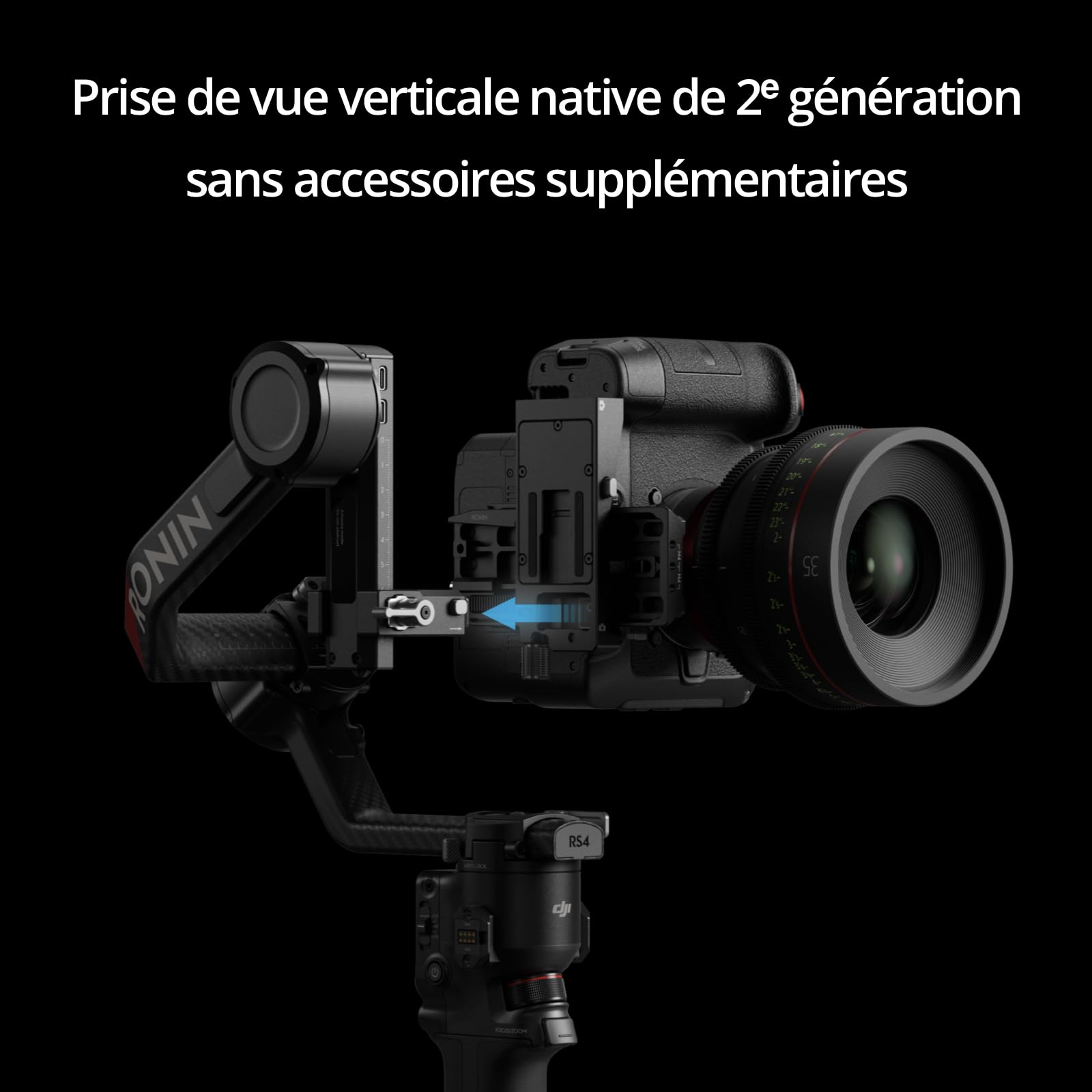 DJI RS 4 Pro, Stabilisateur Nacelle 3 Axes pour Caméras DSLR et Cinéma Canon/Sony/Panasonic/Nikon/Fujifilm, Prise de Vue Verticale Native 2e gén., Charge Utile de 4,5 kg, Double Focus, Zoom Motorisé