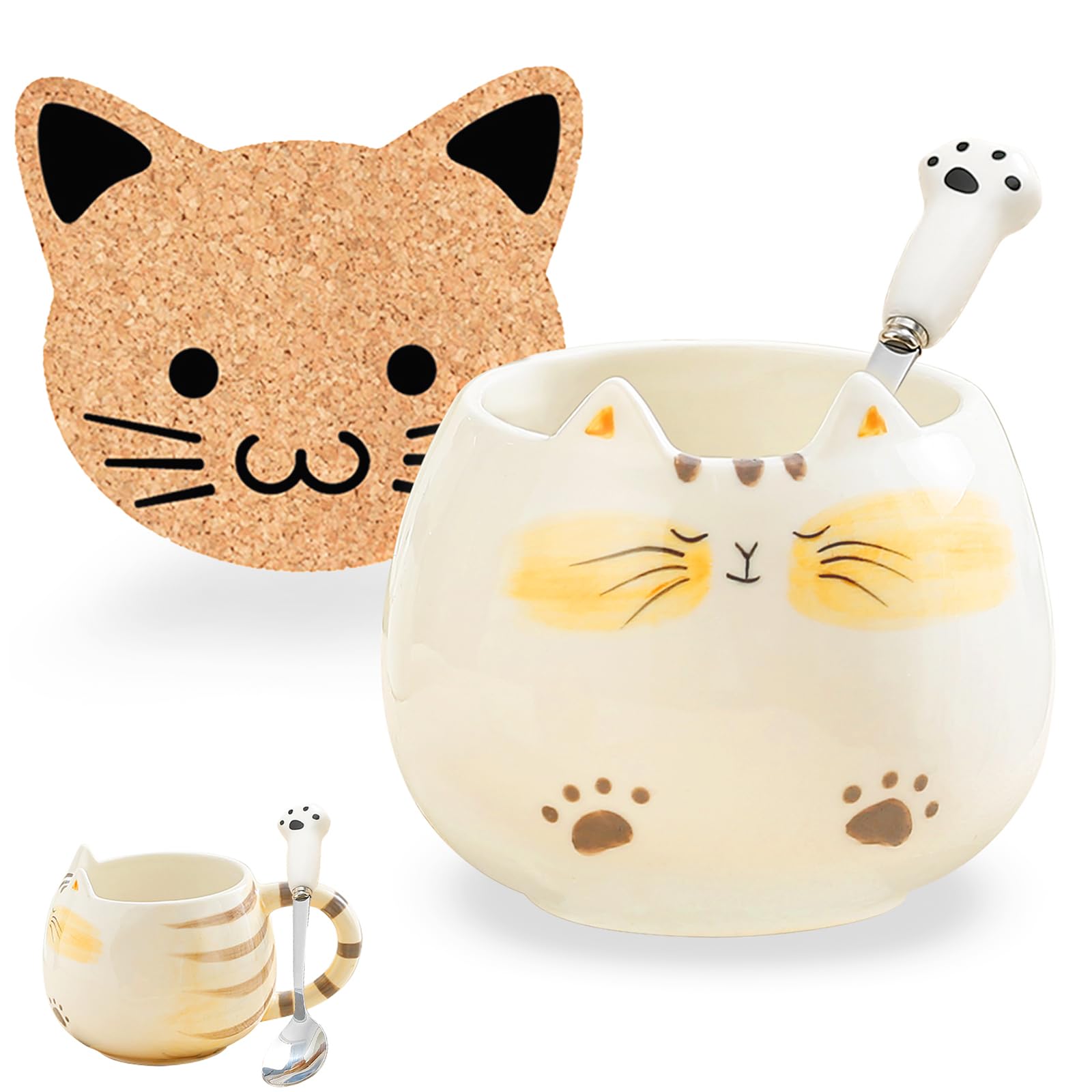 Yalucky Cute Cat Coffee Mugs Kawaii Tea Cup Cat ...