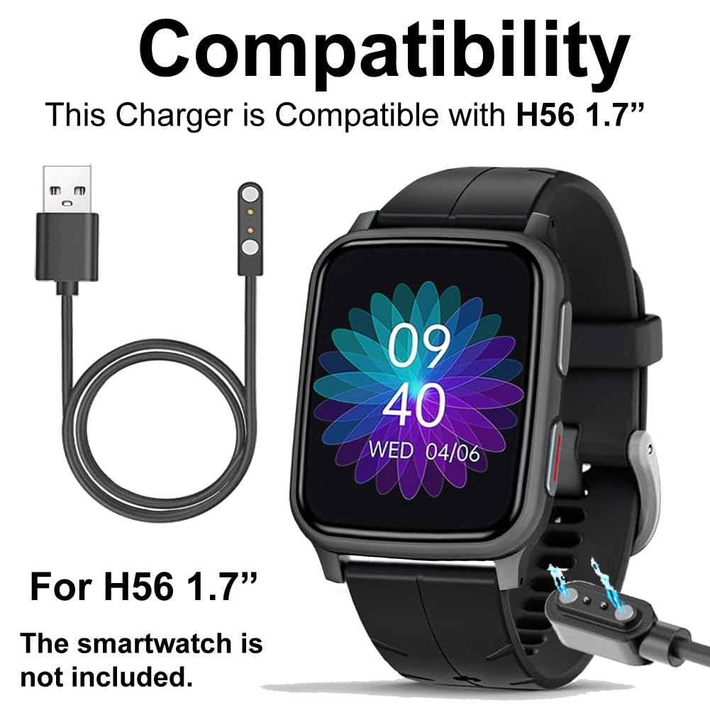 smaate smart watch Cables Compatible with FITVII H56 1.7” Smartwatch, 2-Pack