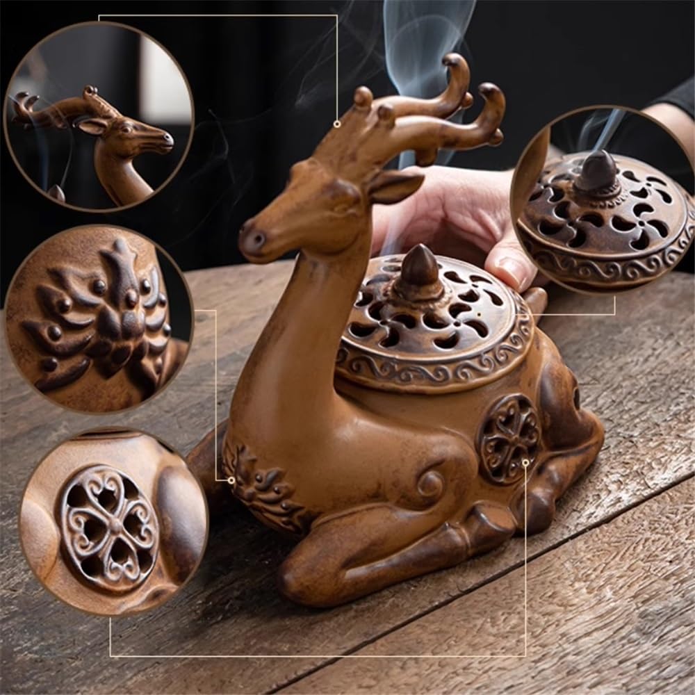 Recogedor de Cenizas Quemador de Incienso cerámica Creativo con Tapa, Adorno for la Ceremonia del té en casa Decorativo(Blue)